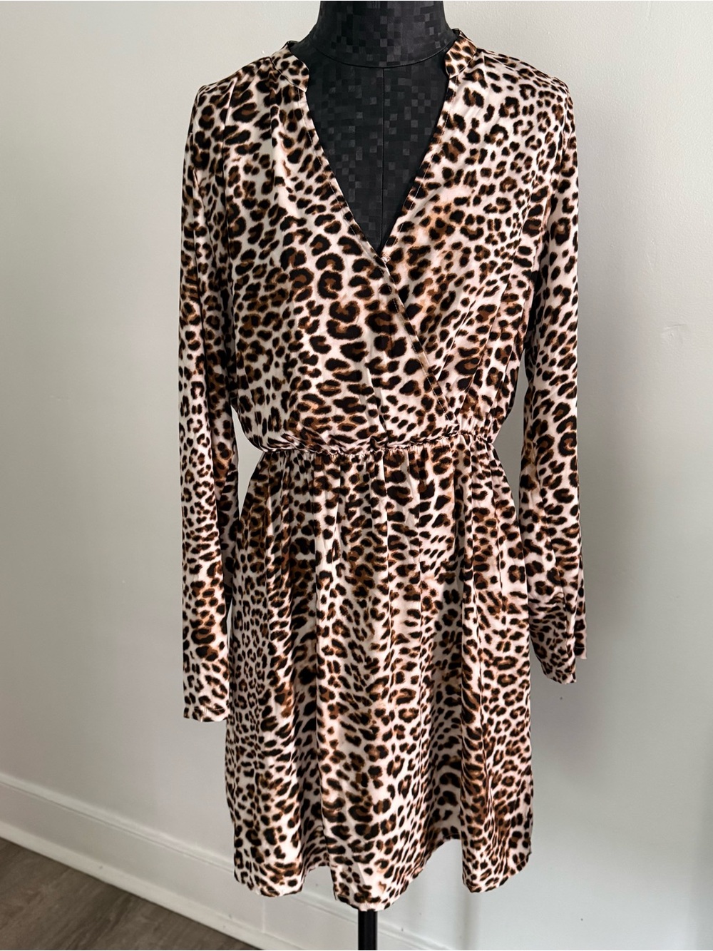 All in Favor Leopard Print V-Neck Faux Wrap Dress